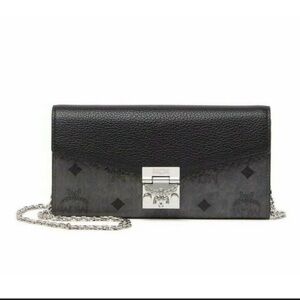 MCM PATRICIA VISETOS WALLET ON A CHAIN BLACK LEATHER CROSS BODY BAG